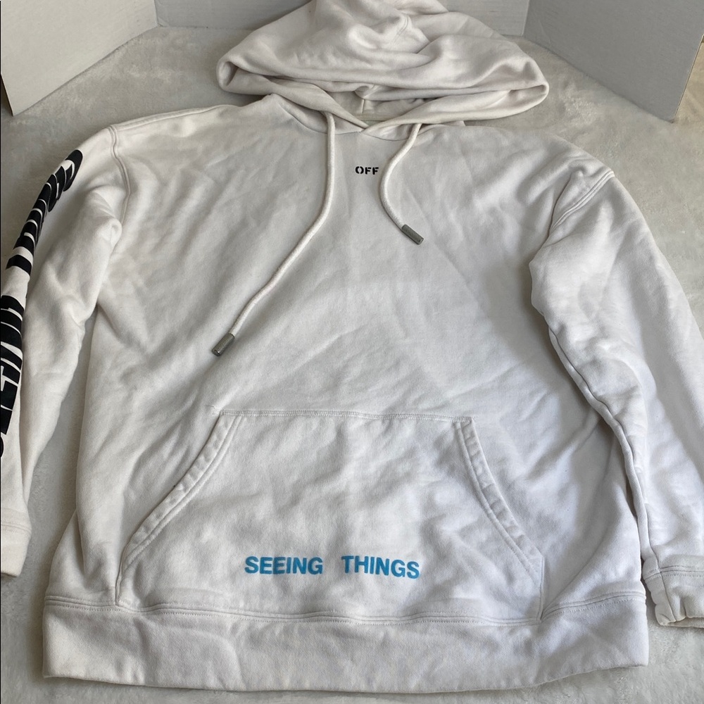 Off White Virgil Abloh Graphic Unisex Hoodie - White and Orange XS - Picture 17 of 17